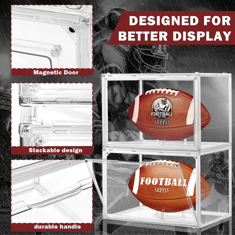Leffis 2 Pack Football Display Case, Football Case Display Case, Memorabilia Display Cases with Magnetic Door and Removable Football Stand for Autographed Football (Assembly Required) - Image 5